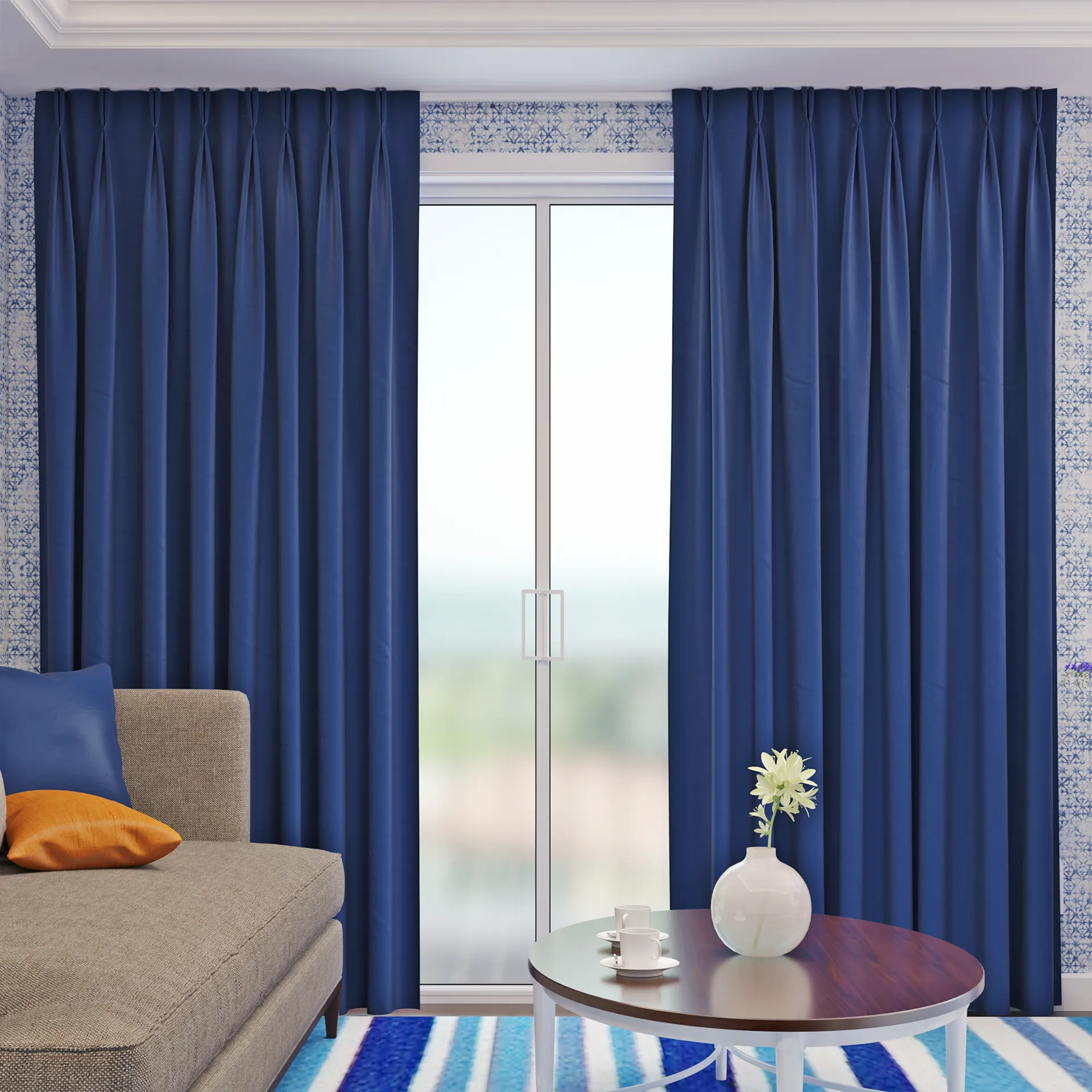 Blackout Curtains Pinch Pleat - Blue