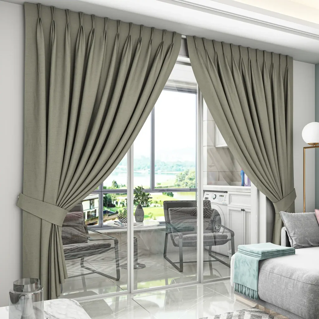 Grey Pinch Pleat Fabric Curtain