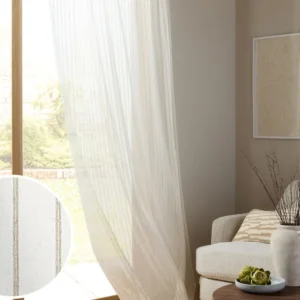 White Natural Tufted Stripe Sheer Curtains
