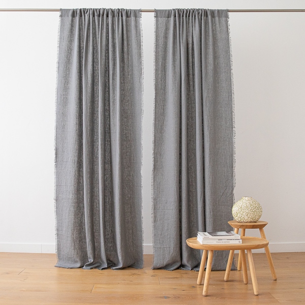 Linen Rod Pocket Curtain Panel Graphite Terra Fringe