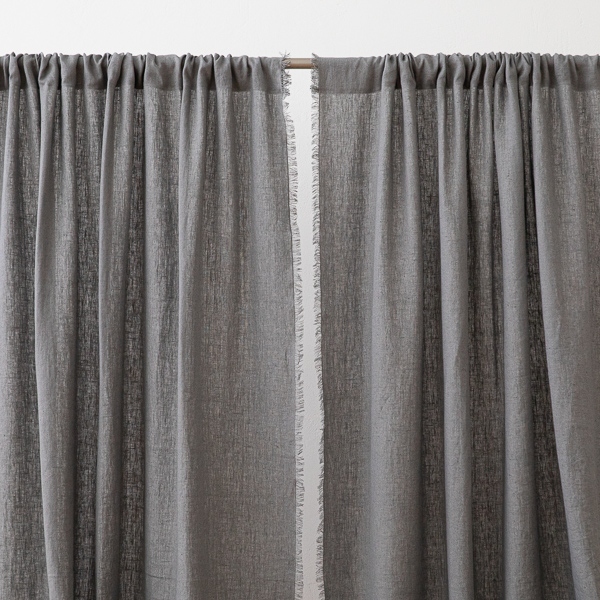 Linen Rod Pocket Curtain Panel Graphite Terra Fringe