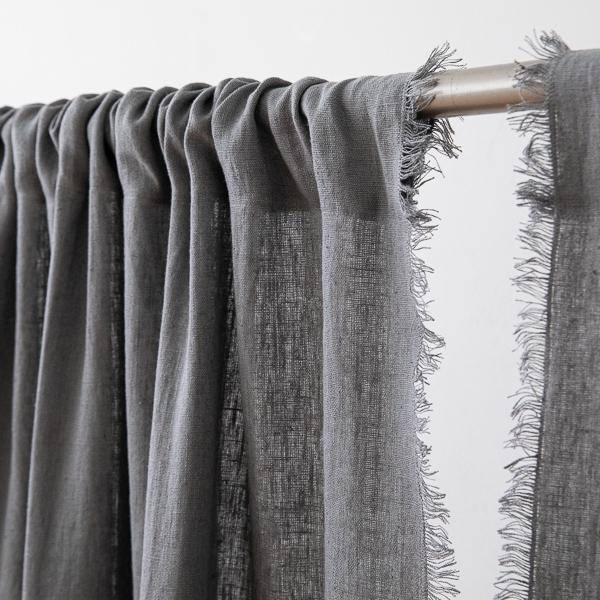 Linen Rod Pocket Curtain Panel Graphite Terra Fringe